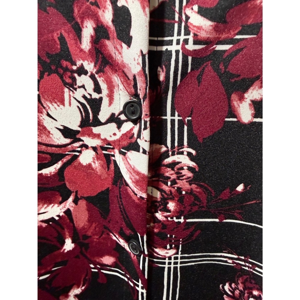 Avenue Women 14/16 Burgundy Floral Plaid Sleeveless Button Down Tunic‎ Top NWOT - Picture 7 of 13